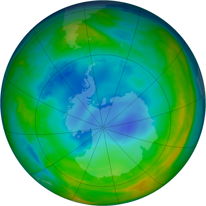 Antarctic ozone map for 19 July 1992